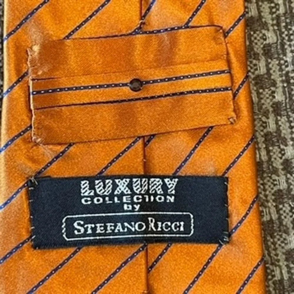 Stefano Ricci Luxury Collection Power Necktie Orange Striped Good Silk Italy